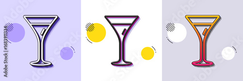 Martini glass line icon. Halftone dotted pattern. Gradient icon with grain shadow. Wine glass sign. Line martini glass icon. Various designs. Vector