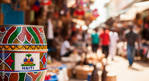 Colorful Haitian Drum Souvenir in Market