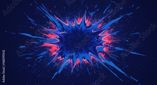 Vibrant Abstract Explosion of Blue and Pink Splatter on Dark Navy Background.