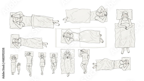 CAD People Sleeping Top View | Men and Women Vector Symbols for Architecture and Landscape Design