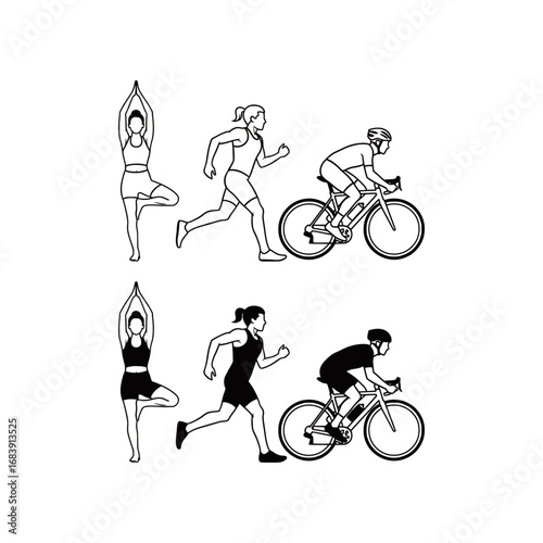 Black and White Fitness Activities Illustrations