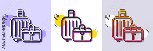 Baggage line icon. Halftone dotted pattern. Gradient icon with grain shadow. Travel luggage sign. Journey bag claim symbol. Line baggage icon. Various designs. Vector