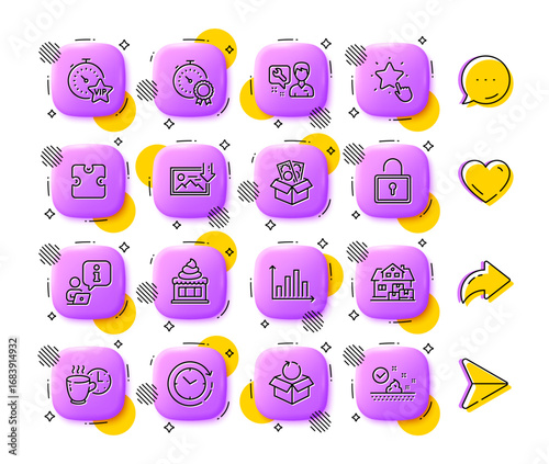 Time change, Repairman and Ice cream line icons. App 3d buttons. Social media comment, share, like icons. Pack of Download photo, Vip timer, Coffee break icon. Vector