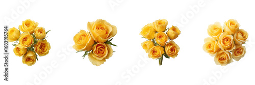 Yellow Rose Bouquets Set. Floral Arrangement And Gift Ideas Collection Isolated On Transparent Background