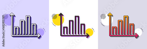 Diagram graph line icon. Halftone dotted pattern. Gradient icon with grain shadow. Column chart sign. Market analytics symbol. Line diagram graph icon. Various designs. Vector