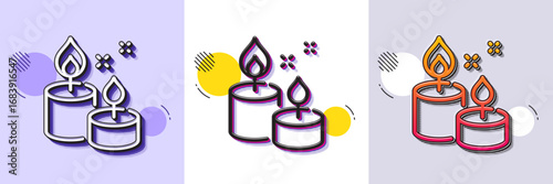 Aroma candles line icon. Halftone dotted pattern. Gradient icon with grain shadow. Spa candlelight sign. Aromatic wick for relaxation symbol. Line aroma candle icon. Various designs. Vector