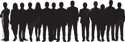 Silhouette of a diverse group of thirteen people standing together women