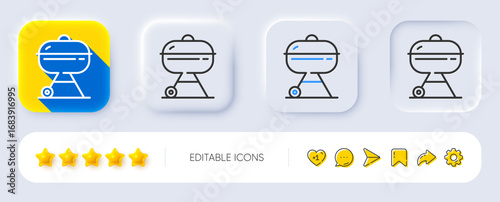 Grill line icon. Neumorphic, Flat shadow, 3d buttons. Barbecue cooker for cooking food sign. Meat brazier symbol. Line grill icon. Social media icons. Vector