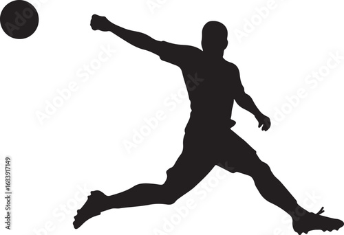 Silhouette of a soccer player kicking a ball on a transparent  football sport