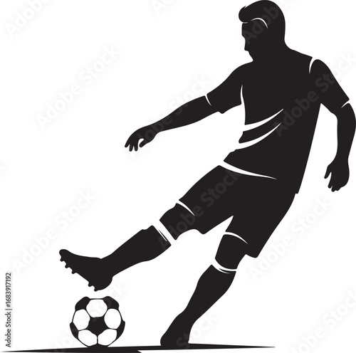 Silhouette of a soccer player kicking a ball sport