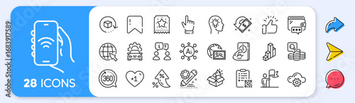 Web photo, Internet and Qr code line icons. Interest rate, AI generate, Inflation icons. Pack of Megaphone box, Leadership, Idea head icon. Inspect, Cloud computing, Internet app pictogram. Vector