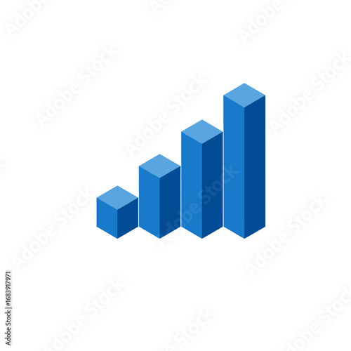 Isometric blue bar chart icon showing financial growth and data analysis