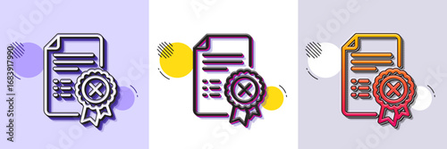 Reject certificate line icon. Halftone dotted pattern. Gradient icon with grain shadow. Decline document sign. Wrong file. Line reject certificate icon. Various designs. Vector