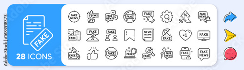 Fake news line icons. Interest rate, AI generate, Inflation icons. Social media propaganda, Newspaper, Conspiracy of truth. Wrong facts, Fake information, False loudspeaker outline icons. Vector