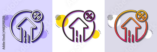 Loan percent growth line icon. Halftone dotted pattern. Gradient icon with grain shadow. Discount sign. Credit percentage symbol. Line loan percent icon. Various designs. Vector