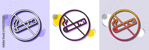 No smoking line icon. Halftone dotted pattern. Gradient icon with grain shadow. Stop smoke sign. Prohibit cigarette symbol. Line no smoking icon. Various designs. Vector