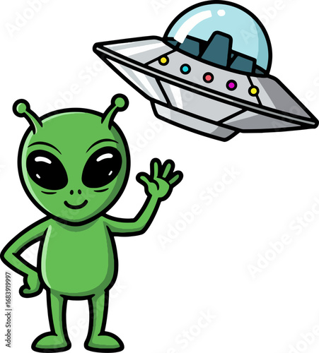 Cartoon Alien UFO Spaceship Vector Illustration