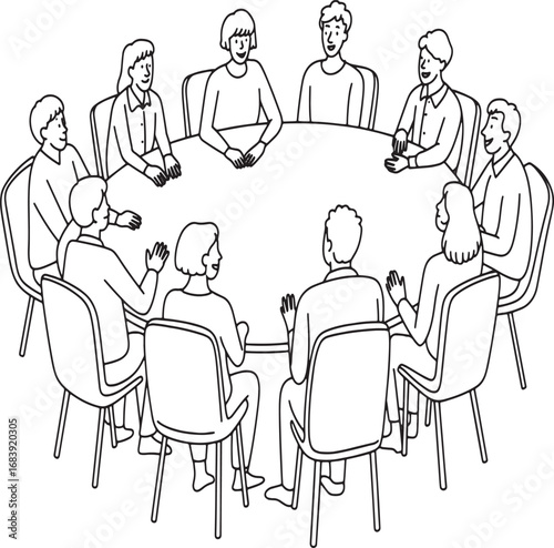 Diverse group of people sitting around a round table in a meeting or discussion
