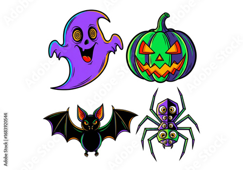 Halloween Pop Art Icons Purple Green Black PNG on Transparent Background