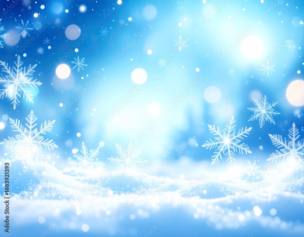 Naklejka premium Blue Winter Scene with Snowflakes Falling and Snowdrifts for Holiday Backgrounds and Greeting Cards