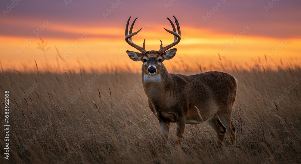 Obraz premium Deer in sunset field