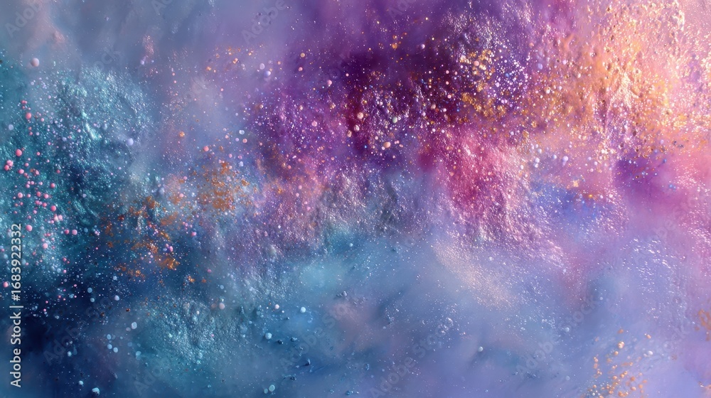 Fototapeta premium Whimsical abstract artwork showcasing fluid color gradients and textured splatters reminiscent of cosmic nebulas and celestial events.