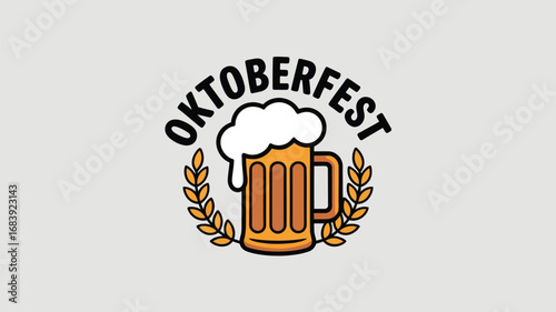 Oktoberfest celebration with a beer mug illustration and wheat laurel wreath design
