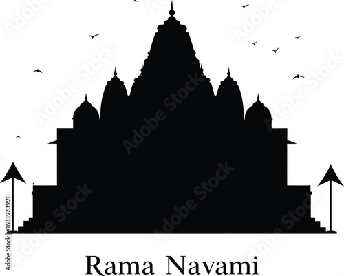 A Traditional Hindu Temple Silhouette, a Symbolic Graphic for the Rama Navami Festival and a Celebration of the Birth of Lord Rama.