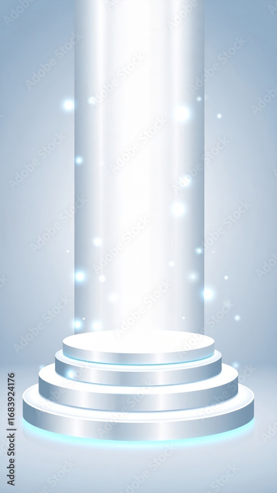 Obraz premium Elegant White Podium on White Gradient Background with Bright Spotlight and Clean Modern Geometric Design