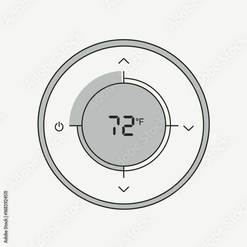 Circular thermostat displaying 72 degrees on a light background.