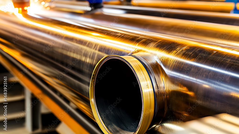Naklejka premium Close-up of Polished Metal Pipes in an Industrial Setting
