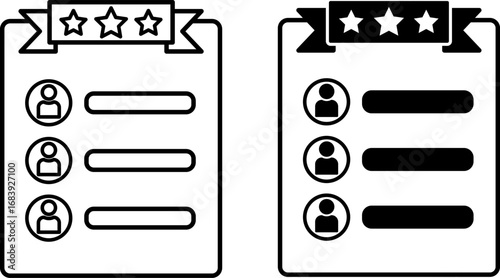 Leaderboard Icons. Black and White Vector Illustration. List That Displays Names and Achievements of the Top Participants of a Competition or Game. Reward Concept