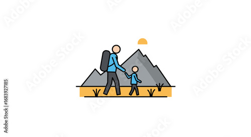 Nurturing Adventure: Parent and Child Exploring Nature's Trails Together Vector Icon