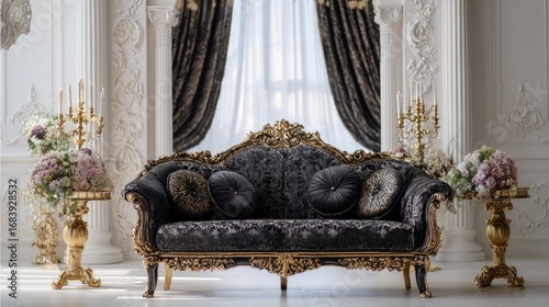 Ornate sofa in luxurious interior setting