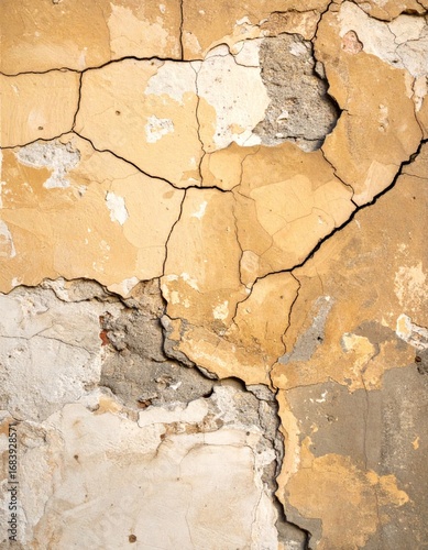 Cracked Plaster Wall Texture in Beige and Gray with Rough Surface Detail