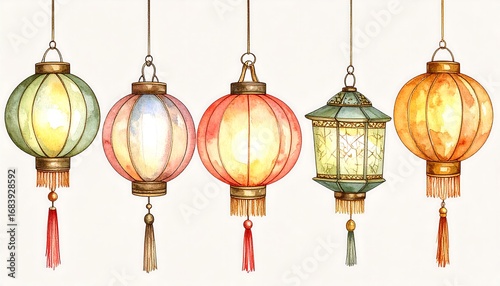 Watercolor lanterns hanging