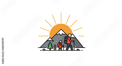 Embracing Nature: Family Hiking Adventure and Outdoor Lifestyle Icon for Travel Promotions