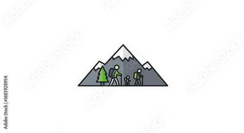 Adventure Awaits: Flat Vector Icon for Family Outdoor Exploration & Wellness