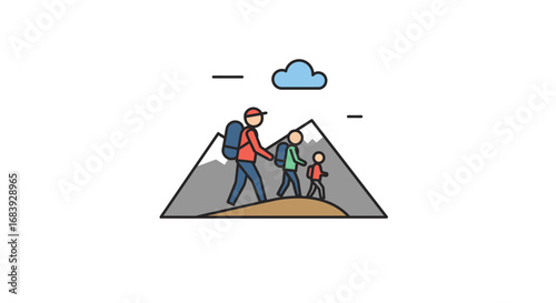 Family Mountain Hiking Icon: Promoting Outdoor Adventure, Bonding, and Active Lifestyles