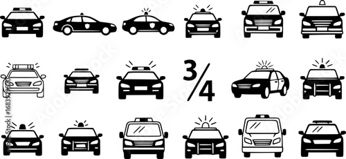 set of police car outline icon vector
