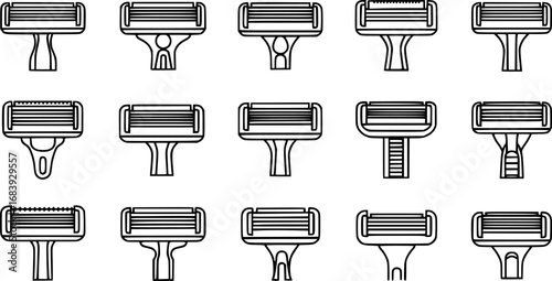 set of disposable razor blade head outline icon vector
