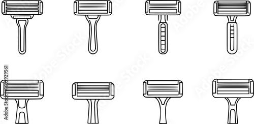 set of disposable razor blade head outline icon vector
