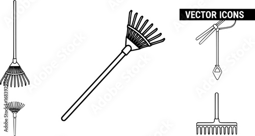 Rake outline icon vector
