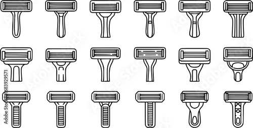 set of disposable razor blade head outline icon vector
