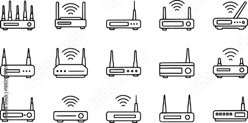 set of router device outline icon vector
