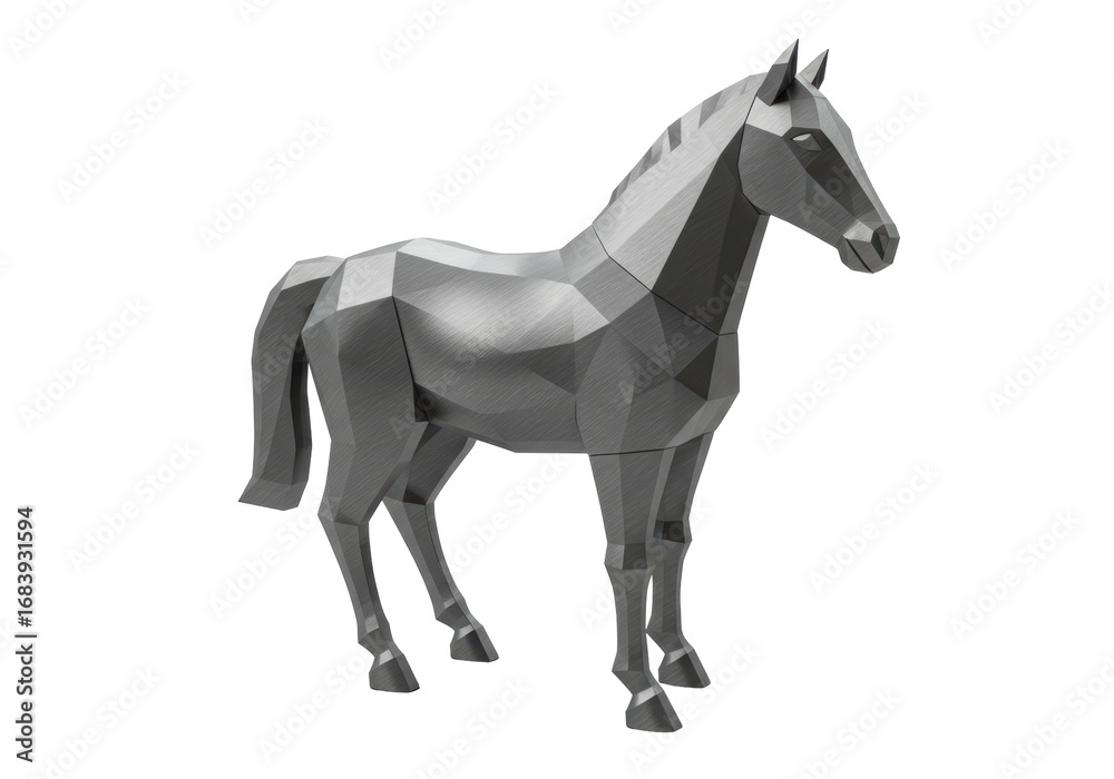 Obraz premium Isolated Metal Horse Low Poly Sculpture, Low Poly Model, Metallic Finish, Decorative Art, Horse Figure