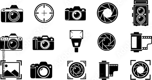 Foto camera icon vector set. photo illustration sign collection. focus symbol. cam logo or mark.
