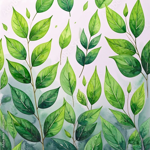 Watercolor leaves pattern on a light background