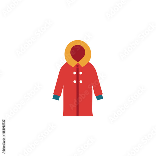 Red Coat Flat Vector Illustration, Fashion Overcoat, Winter Clothing Design Clipart
