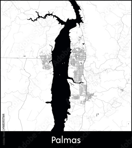 Palmas city map, Brazil - Topographic vector map poster